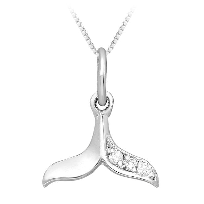 Whale Tail Sterling Silver Jewellery Set Pendant with Cubic Zirconia
