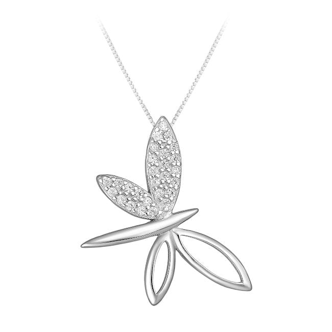 Dragonfly Sterling Silver Jewellery Set Pendant with Cubic Zirconia