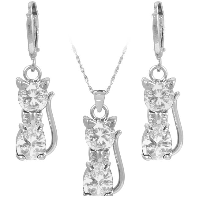 Sparkle Cat Sterling Silver Jewellery Set with White Cubic Zirconiath White Cubic Zirconia