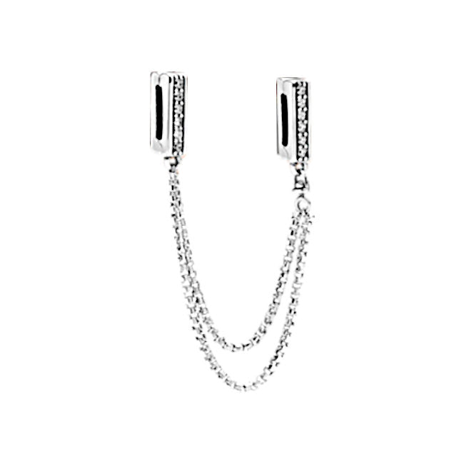 Clip On Sterling Silver Safety Chain with Cubic Zirconia