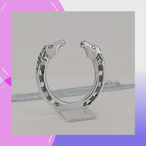 Horse Heads & Horseshoe Sterling Silver Pendant viewed in 3d rotation