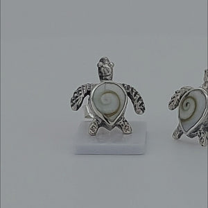 Turtle Sterling Silver stud Earrings with Shiva Shell viewed in 3d rotation