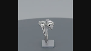 Snake Heads Sterling Silver adjustable Ring viewed in 3d rotation