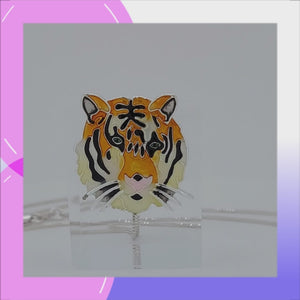 Bengal Tiger Head Pendant with Sterling Silver plating & Enamels viewed in 3D rotation