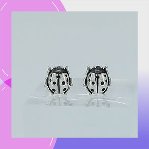 Ladybug Sterling Silver post Earrings viewed in 3d rotation
