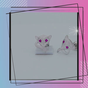 Fox Sterling Silver stud Earrings with Pink Cubic Zirconia viewed in 3d rotation