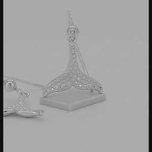 Whale Tail Sterling Silver hook Earrings viewed in 3d rotation